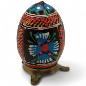 Hand-Painted Decorative Egg With Floral Design & Stand